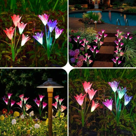 Artificial Lily Solar Garden Stake Lights(1 Pack of 4 Lilies)